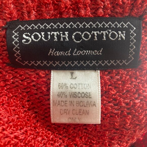 Vintage South Cotton Orange Cardigan Sweater Large Leaf Pattern Cottagecore - Picture 4 of 8